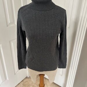 Talbots Gray Cowl Neck Sweater Ribbed Knit